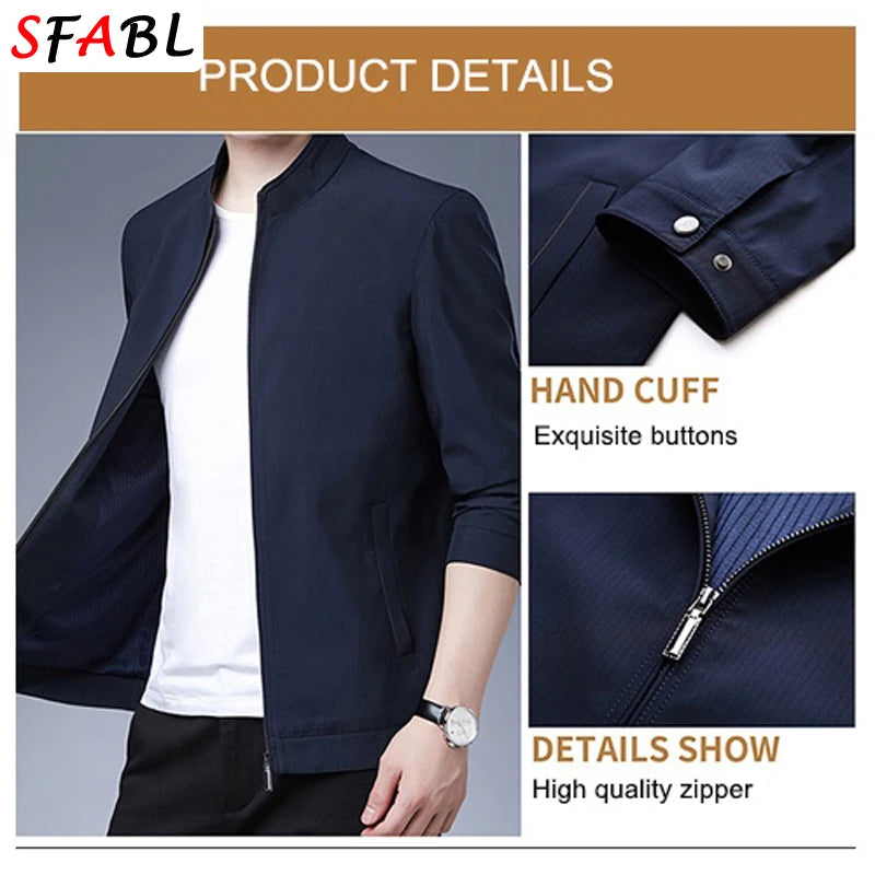 Jaqueta casual de negócios masculina, blazer de luxo, casaco de escritório monocromático. Com zíper de alta qualidade, ideal para o outono. Disponível em tamanho 3XL. Novo e de ótima qualidade.