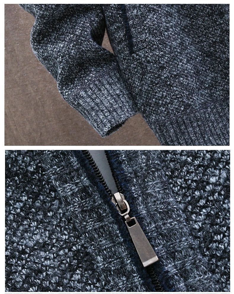 Blusas de lã masculinas para outono e inverno, com zíper. Este cardigan coreano é quente e esportivo, perfeito para os meses frios. Disponível em marrom, é uma peça versátil para o guarda-roupa masculino.