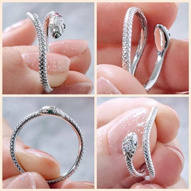 Bamoer | Anel Ajustável em Prata Esterlina 925, Banhado a Platina, com Zircão Verde e Textura Retrô de Cobra – Disponível em 4 Cores.
