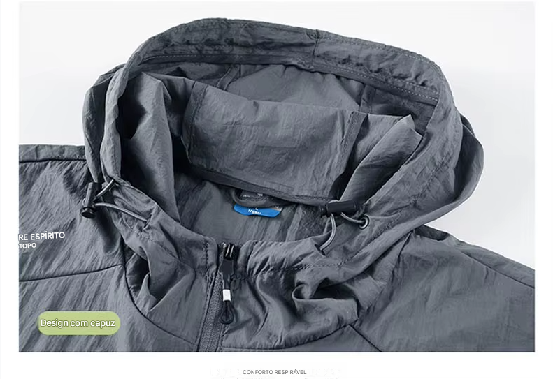 Jaqueta masculina à prova d'água para o verão, ideal para caminhadas, pesca e ciclismo. Com capuz, leve e com proteção solar.