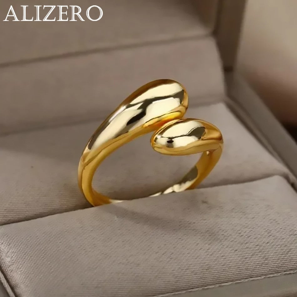 Anel aberto 925 prata esterlina gota d’água suave para mulher, banhado a 18k ouro, casal, joias estéticas, presente e anel de casamento.