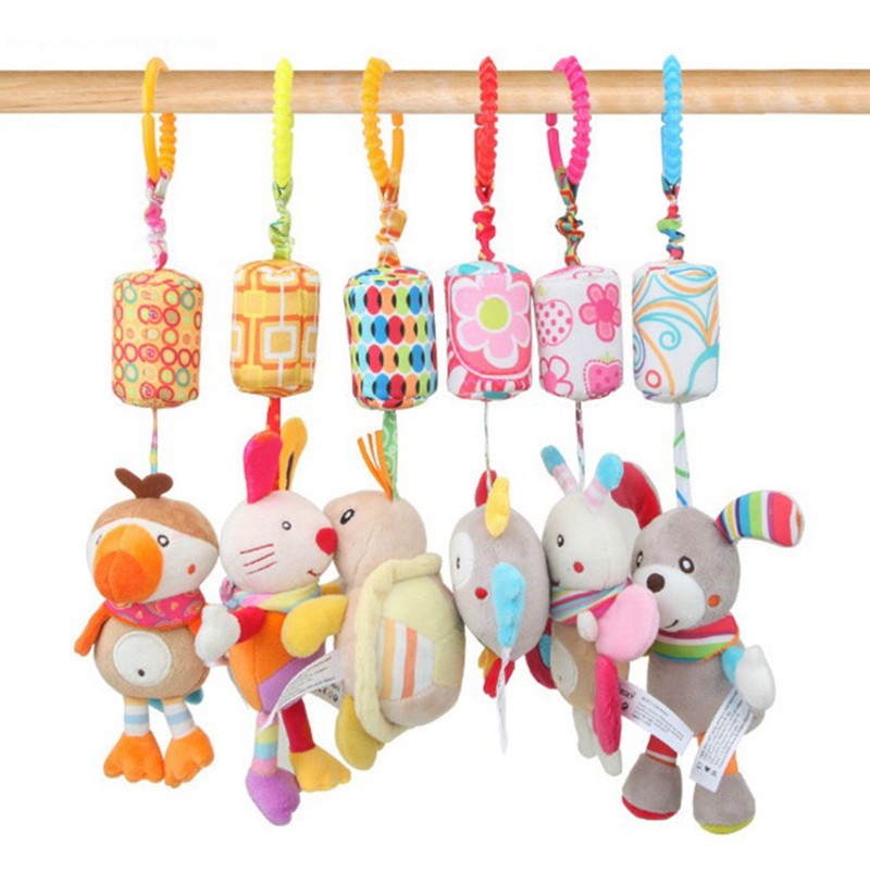 Brinquedo de pelúcia pendurado para carrinho , chocalho educativo com animais fofos, ideal para bebês de 0 a 12 meses