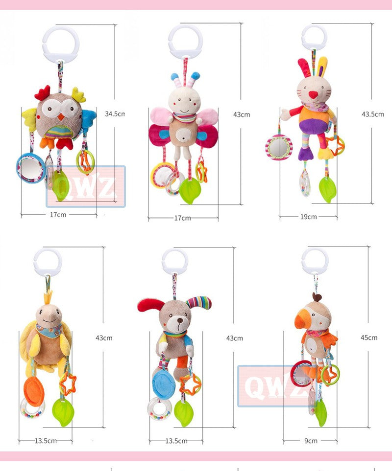 Brinquedo de pelúcia pendurado para carrinho , chocalho educativo com animais fofos, ideal para bebês de 0 a 12 meses