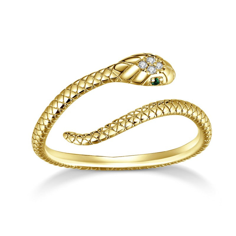 Bamoer | Anel Ajustável em Prata Esterlina 925, Banhado a Platina, com Zircão Verde e Textura Retrô de Cobra – Disponível em 4 Cores.