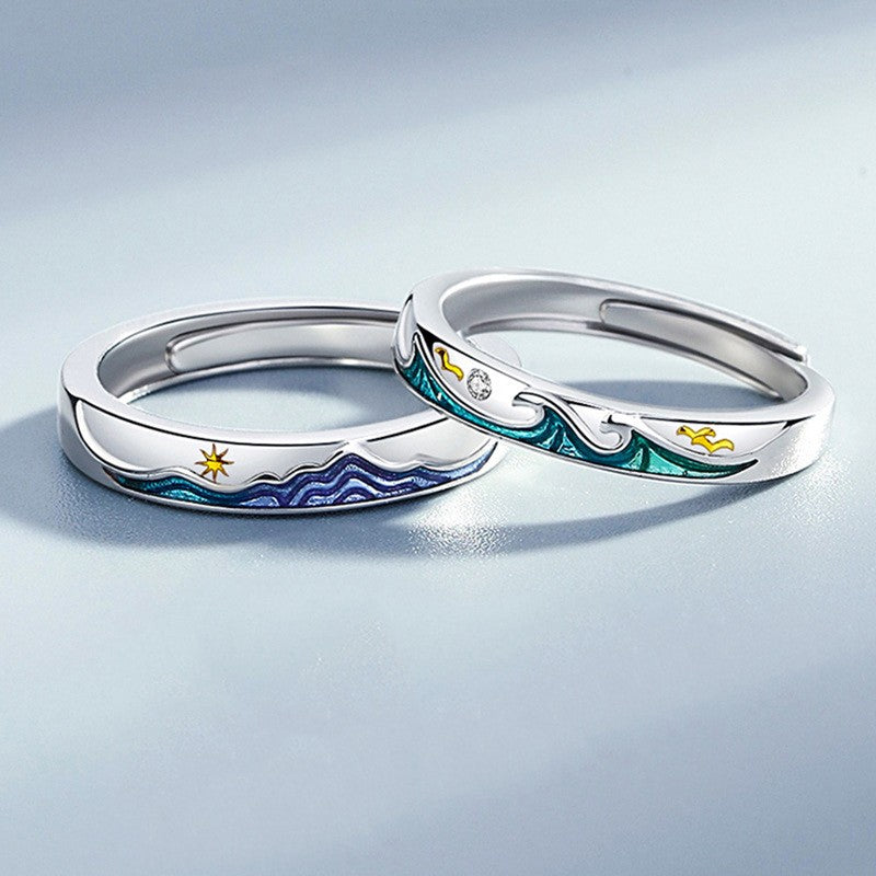 Novo anel ajustável de casal, cor prata, sol e lua — anel aberto para mulheres e homens, ideal para casamento, moda, joias e presentes.