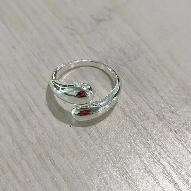 Anel aberto 925 prata esterlina gota d’água suave para mulher, banhado a 18k ouro, casal, joias estéticas, presente e anel de casamento.