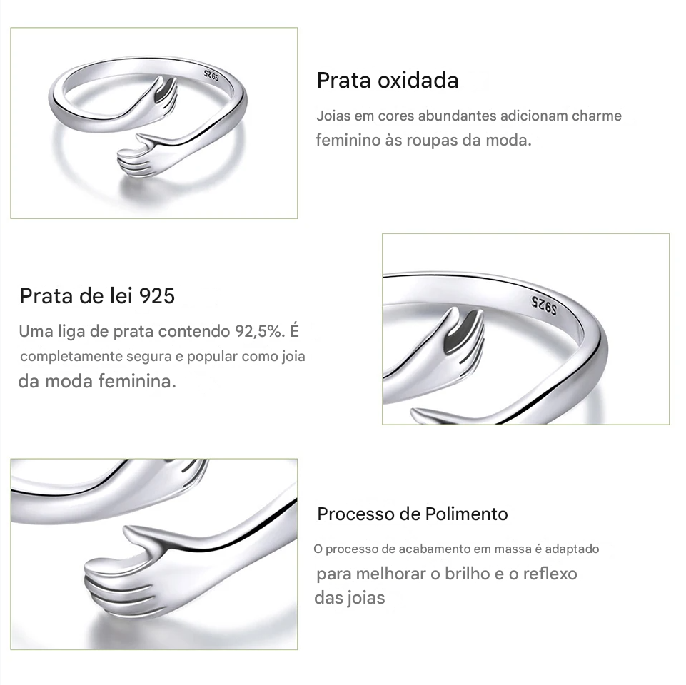 Anel Ajustável Bamoer 925 em Prata Esterlina – Perfeito para Transmitir Amor e Calor, Disponível em 3 Cores.