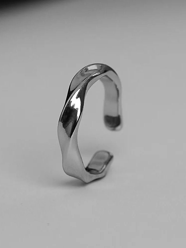 Anel Aberto Mobius Onda — Cor Prata, Liga Metálica | Joia Simples e Retrô, Tendência Masculina e Feminina