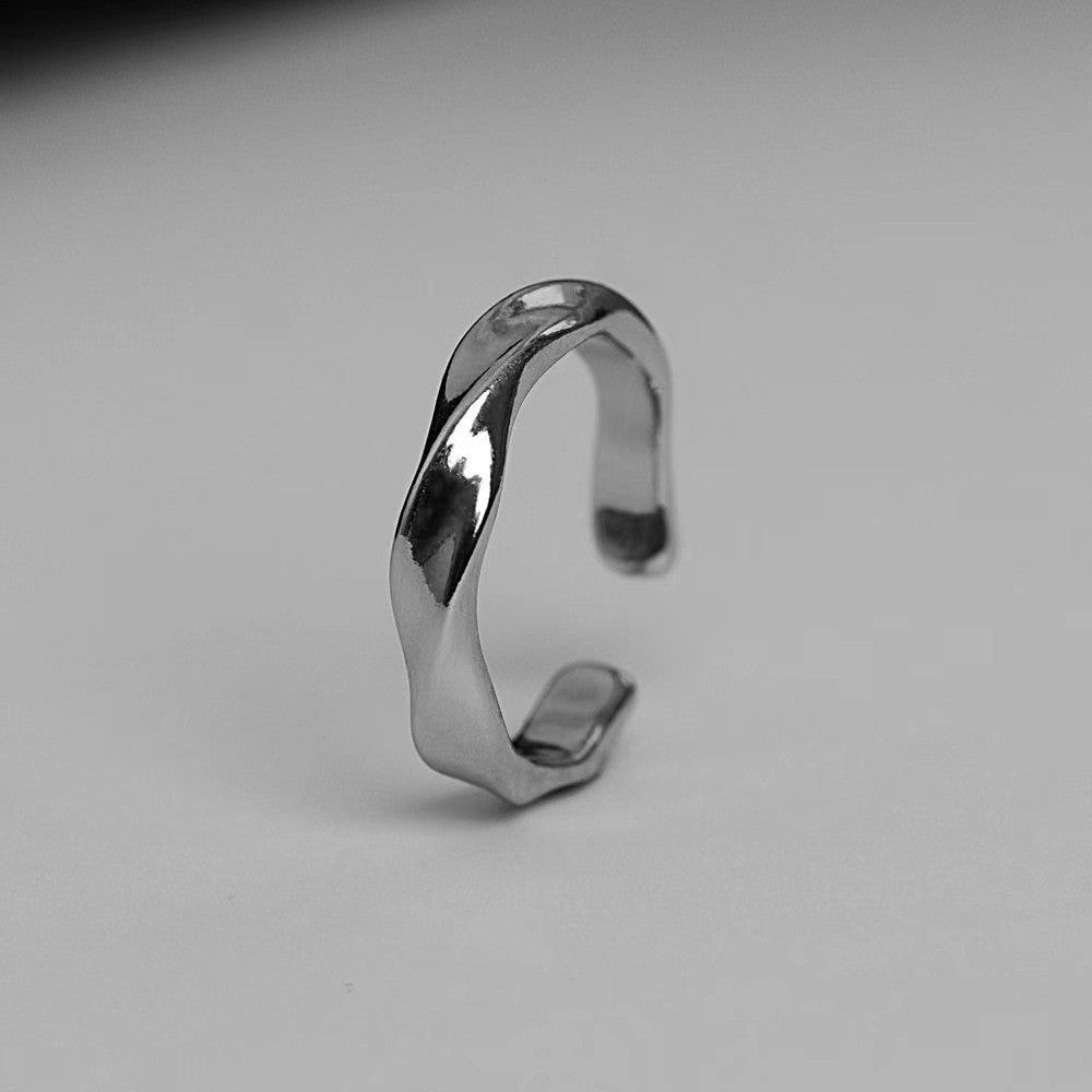 Anel Aberto Mobius Onda — Cor Prata, Liga Metálica | Joia Simples e Retrô, Tendência Masculina e Feminina