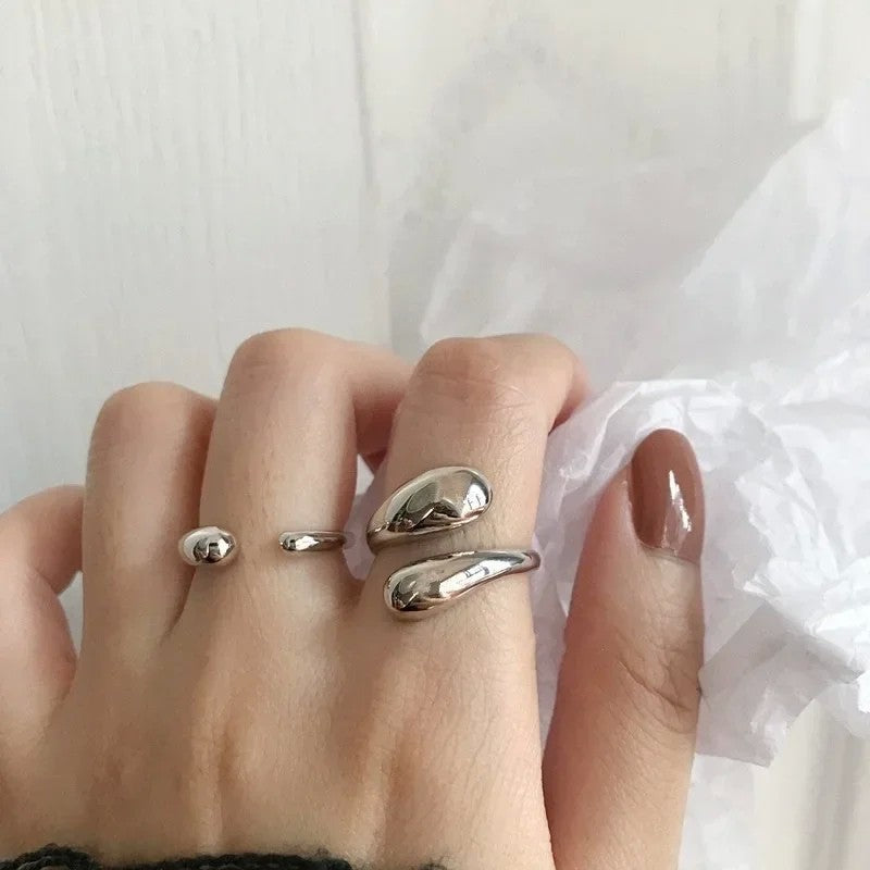 Anel aberto 925 prata esterlina gota d’água suave para mulher, banhado a 18k ouro, casal, joias estéticas, presente e anel de casamento.