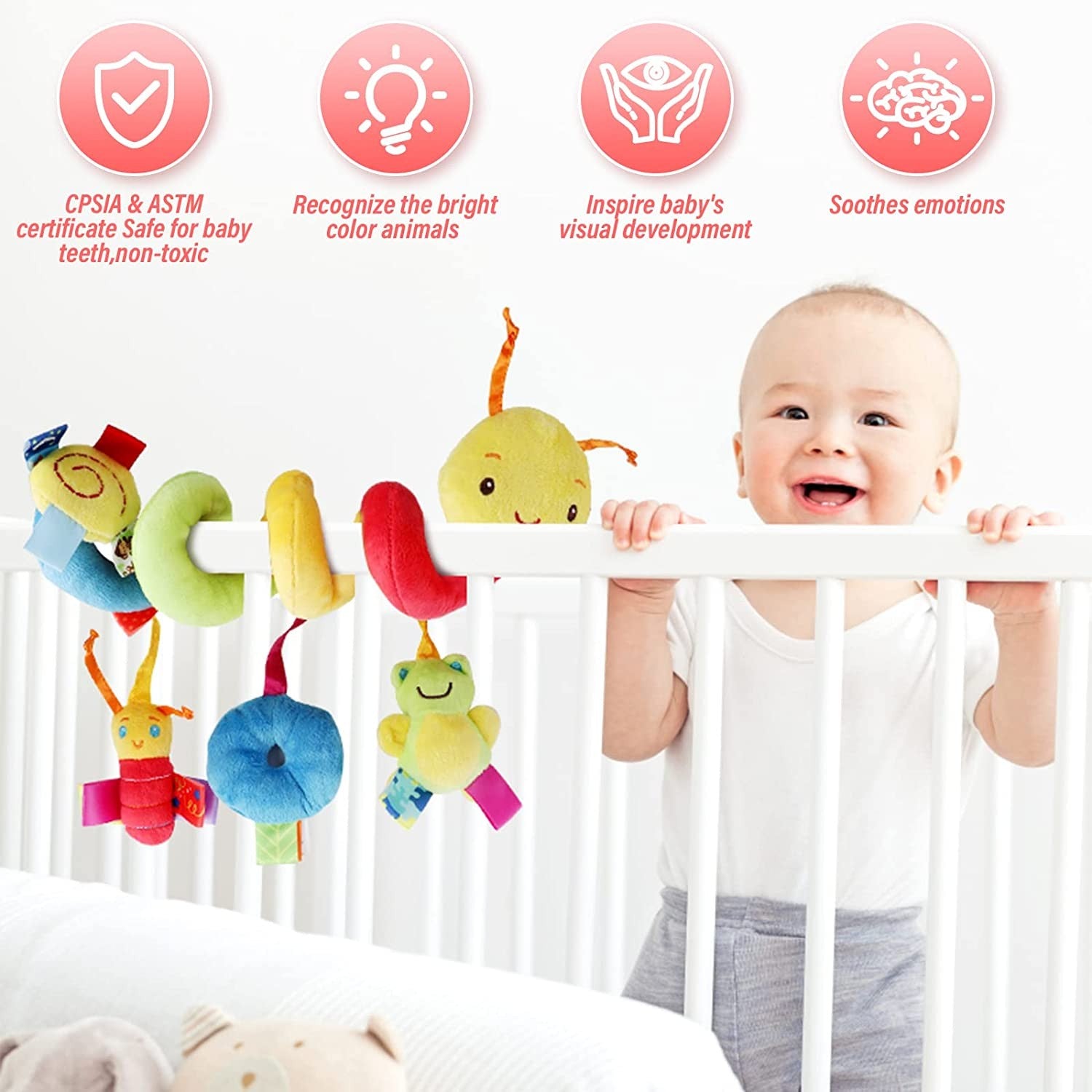 Brinquedo de pelúcia pendurado para bebê – para carrinho e assento de carro, com chocalho e squeaker, ideal para recém-nascidos e viagens.