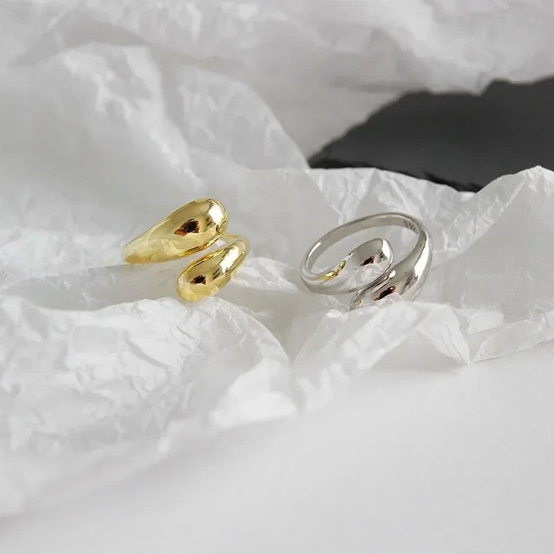 Anel aberto 925 prata esterlina gota d’água suave para mulher, banhado a 18k ouro, casal, joias estéticas, presente e anel de casamento.