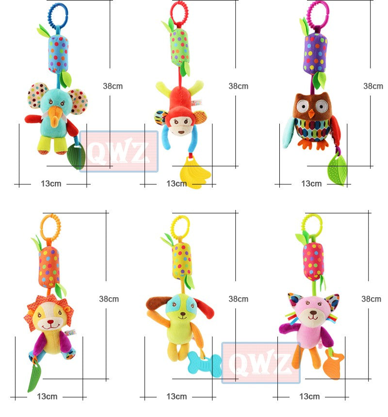 Brinquedo de pelúcia pendurado para carrinho , chocalho educativo com animais fofos, ideal para bebês de 0 a 12 meses