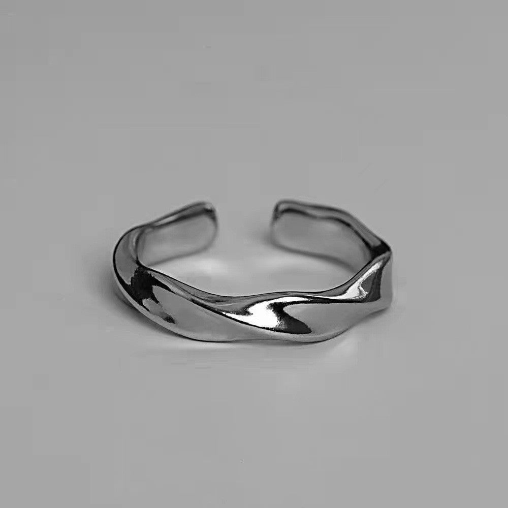 Anel Aberto Mobius Onda — Cor Prata, Liga Metálica | Joia Simples e Retrô, Tendência Masculina e Feminina