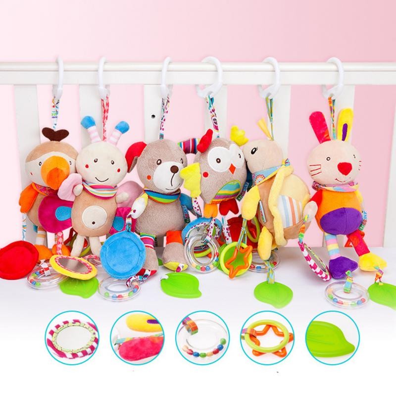 Brinquedo de pelúcia pendurado para carrinho , chocalho educativo com animais fofos, ideal para bebês de 0 a 12 meses