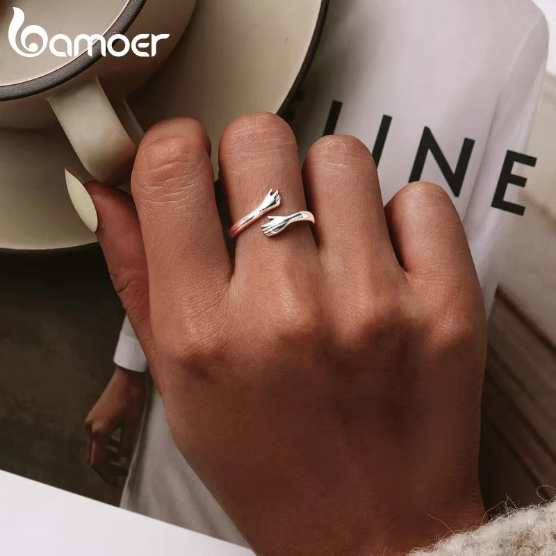 Anel Ajustável Bamoer 925 em Prata Esterlina – Perfeito para Transmitir Amor e Calor, Disponível em 3 Cores.