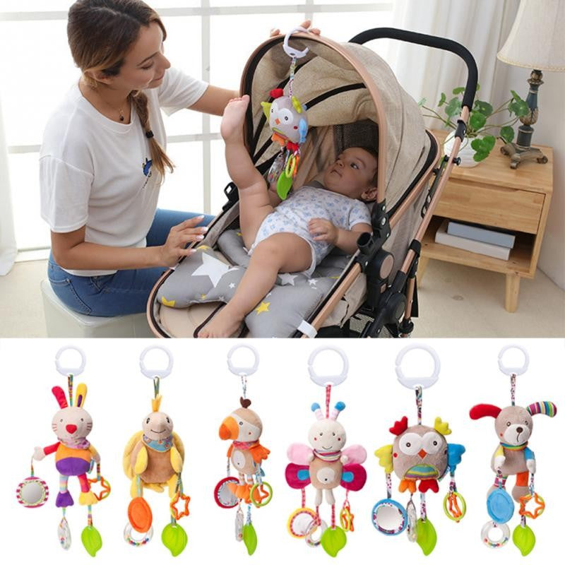 Brinquedo de pelúcia pendurado para carrinho , chocalho educativo com animais fofos, ideal para bebês de 0 a 12 meses